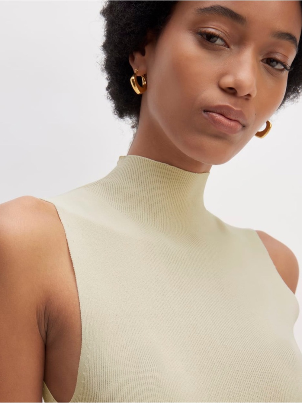 Everlane women’s The Viscose Mock Neck Top fine ribbed Light Beige Size XS NWT - Picture 2 of 9